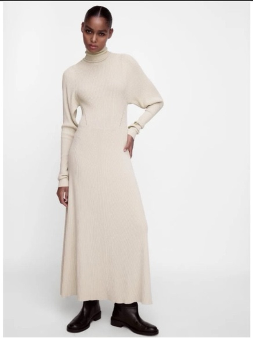 Zara Minimalist Ribbed Turtleneck Maxi Dress
